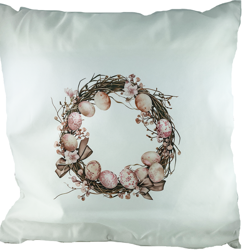 Cushion cover Easter wreath, 40x40 cm, white, rose, silky gloss