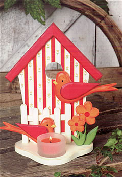 tea light holder bird house orange
