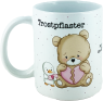Cup of consolation bear with a broken heart and chick with plaster, 8.2 x 9.6 cm, white