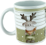 Mug Moose Time, moose with dungarees, 8.2 x 9.6 cm, white, orange, green