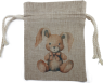 Jute bags with drawstring beige, Easter bunnies with bow brown beige, 15x19 cm