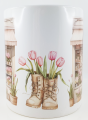 Tasse Tulpenladen rosé, Stiefel mit Tulpen 8,2 x 9,6 cm, weiß