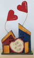 altes Holzhaus mit Herz H 17,5 cm, blau, rot