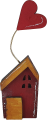 altes Holzhaus mit Herz H 15,5 cm, rot