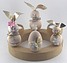 wooden Easter hare child beige with metallic synthetic leather ears and flower, h 6 cm