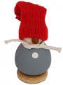 gnome grey with knitted cap red, on wooden plate, h 10 cm