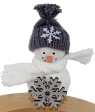 Big Snowman with snowflake, scarf and knitted cap, white/grey, H 11 cm, for candlerings