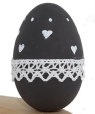 1 wooden Easter egg dark brown with white hearts for candlerings, h 6 cm