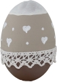 1 wooden Easter egg beige/brown/white with white hearts for candlerings, h 6 cm