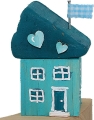 driftwood rock house with hearts, turqoise, h 5 cm