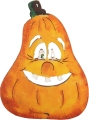 Länglicher Holz- Kürbis mit lustigem Gesicht orange, handemalt, für Holzkränze, B 6 cm, H 8 cm