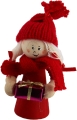 Weihnachtsmädchen mit Geschenk und roter Strickmütze, H 9 cm, für Holzkränze