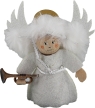 Holz-Engel weiß mit Trompete und Heiligenschein, H 9 cm