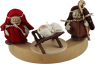 Maria, Josef und Jesuskind in Holzkrippe, Holzkranzfiguren aus Holz/Filz