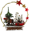 Arch of lights with mini pair of elves made of felt, sleigh and reindeer, l 22 cm, h 30 cm, with chain of lights