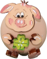 Silvester, Neujahr - Glückschweinchen mit Kleeblatt, sitzend, h 4cm, handbemalt, Kranzfigur