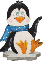 Wooden penguin waving on an ice floe, flat, H 8.5 cm, wreath figure