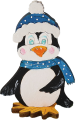 Wooden penguin with polka dot hat/scarf and feet, flat, H 10 cm, looking ahead, candlering figure
