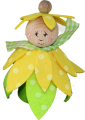 Flower child yellow with felt flower hat and flower dress, candlering figure, H 8 cm