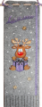 Felt door scarf mottled gray with a sitting moose with a present, 44x13cm, hand-painted