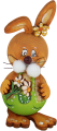 Wooden Easter bunny with flowers, l.green brown, h 10 cm, hand-painted