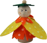Glockenblumen-Kind gelb/orange mit Filzhut und Blütenkleid, Kranzfigur, H 8 cm