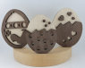 Middle wooden egg with laser-cut decorations hearts, natural/walnut, h 8 cm