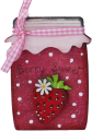 Wooden strawberry jam jar with pink checked ribbon, H 10, W 6 cm, hand-painted
