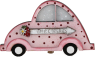 Kleines Holz Erdbeerauto, H 9,5, B 5,5 cm, handbemalt, für Holzkränze