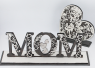 Schriftzug MOM (Mutter) aus Hoz mit dekorativen Ranken, Einsteckmöglichkeit für kleine Herzen, handbemalt