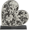 Wooden flourishes heart, with decorative tendrils, coffee brown, antique white, handmade