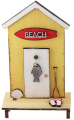 Large yellow beach house with surfboard, fish, flip flops, yellow, H 16 cm, hand-painted
