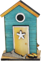 Kleines Strandhaus/Badehaus mit Fisch, Flip Flops, hellblau, H 8 cm, handbemalt, für Holzkränze