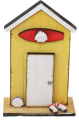 Kleines Strandhaus/Badehaus mit Flip Flops, gelb, H 8 cm, handbemalt, für Holzkränze