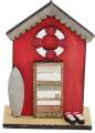 Kleines Strandhaus/Badehaus mit Flip Flops, rot, H 8 cm, handbemalt, für Holzkränze
