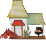 Crab grill with black grill and sales window on the back, with crab, white green-brown, orange, H 15 cm, hand-painted