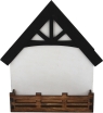 Holzdisplay Fachwerkhaus für austauschbare Motive, weiß/schwarz/braun, handbemalt, 18 x 2,5 x 19,5 cm