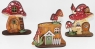 Small mushroom house with ladder, front door, skylight, dark red, light brown, h 12 cm, hand-painted