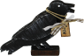 Holz Krähe mit Holzanhänger, 3-lagig, schwarz, handbemalt, H 6 cm