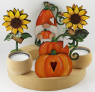 Wooden sunflower with wooden pendant, 3 layers, lasered orange/yellow/brown, H 11 cm, hand-painted