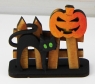 Halloween Zaun mit schwarzer Katze und Kürbis, h 4,5 cm