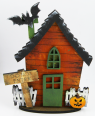 Halloween altes Haus mit Fledermaus, Kürbis, h 10 cm