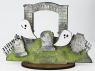 Halloween old cemetery with gravestones and ghosts, h 7 cm, gray, green