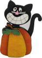 Scarecrow cat with pumpkin body, hat, hand-painted, H 9.5 cm, black, white