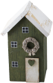 Dekoaufsteller Cotty, kleines Holzhaus dunkelgrün, shabby mit Türkranz, H 14 cm
