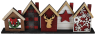 Display wooden Christmas houses, dark red, white, brown, hand-painted, l 41 cm, w 4.5 cm, h 14 cm
