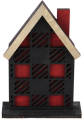 Display wooden Christmas house with black pattern, darkred, hand-painted, h 13.5 cm