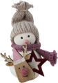 Großer Schneemann mit Rentierkopf und Stern, Strickmütze, weiß/rosa, H 10 cm, Kranzfigur