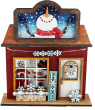Bundle wooden display wooden house dark red for interchangeable motifs + snowman motif set, 23x7x25.5 cm