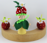 Holz Erdbeere mit Blüte, rot, grün, gelb, H 4 cm, handbemalt, für Holzkränze